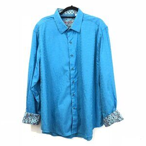 Robert Graham Mens 3XL Blue Jacquard Button-Up Shirt Contrast Flip Cuffs Collar